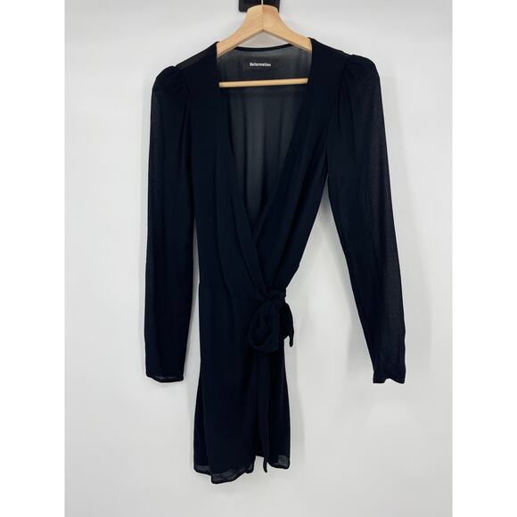Reformation | Brooke Dress Black Long Sleeve Mini Wrap Dress XS - Picture 2 of 11